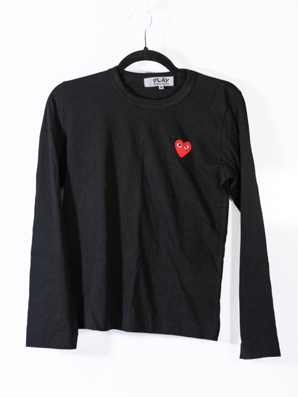 Play Comme Des Garcons Heart Embroidered Applique Cotton Crew Neck Sweater Black